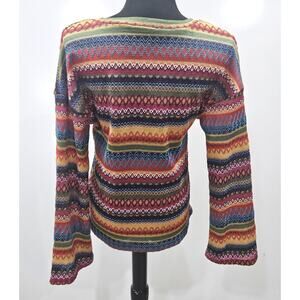Shein Multicolor Top Size Small Bell Sleeves Jacquard Boho Chic Ethnic Cheveron
